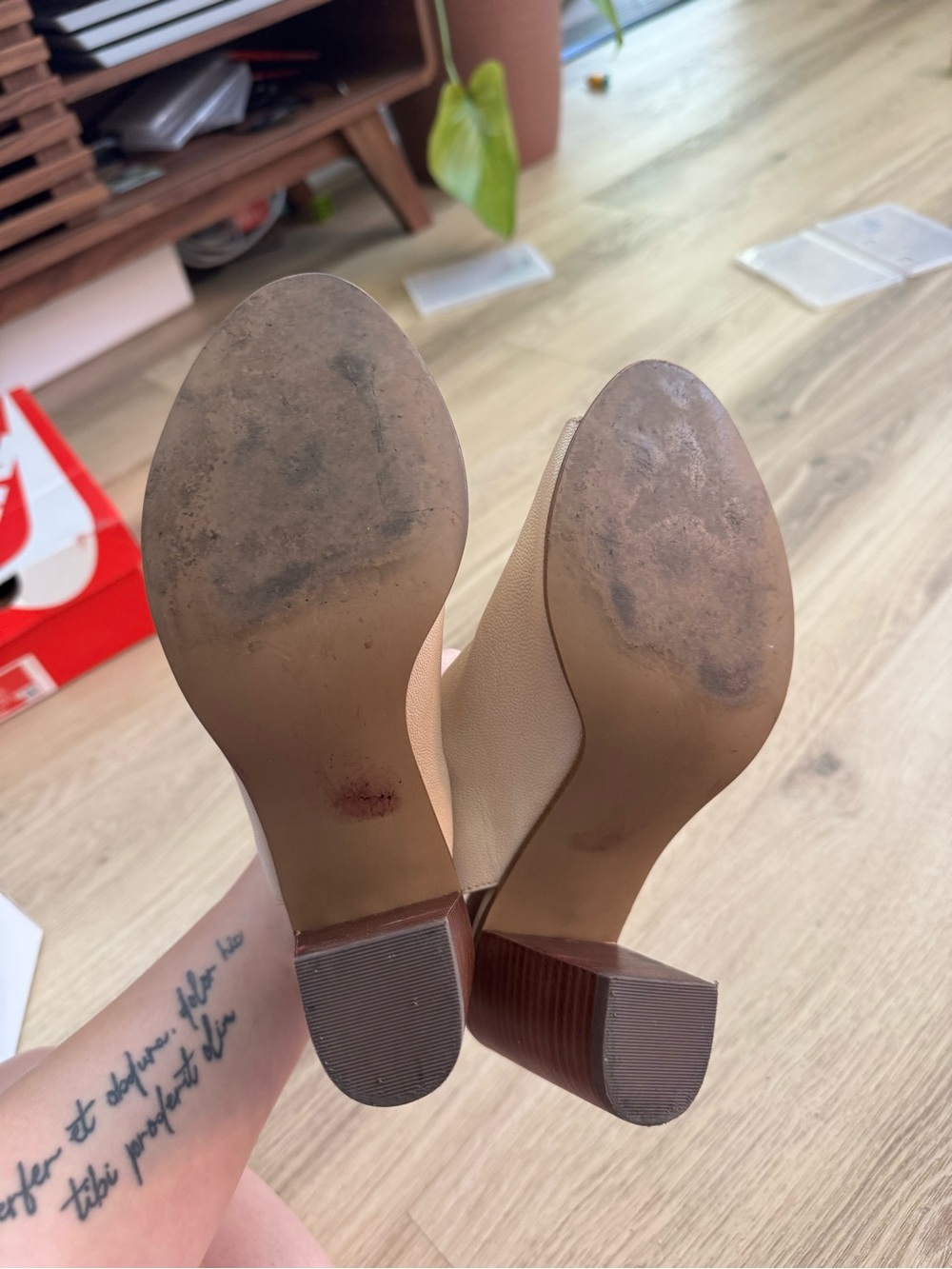 Steve Madden Beige Peep-Toe Block Heel Booties - Picture 4 of 4